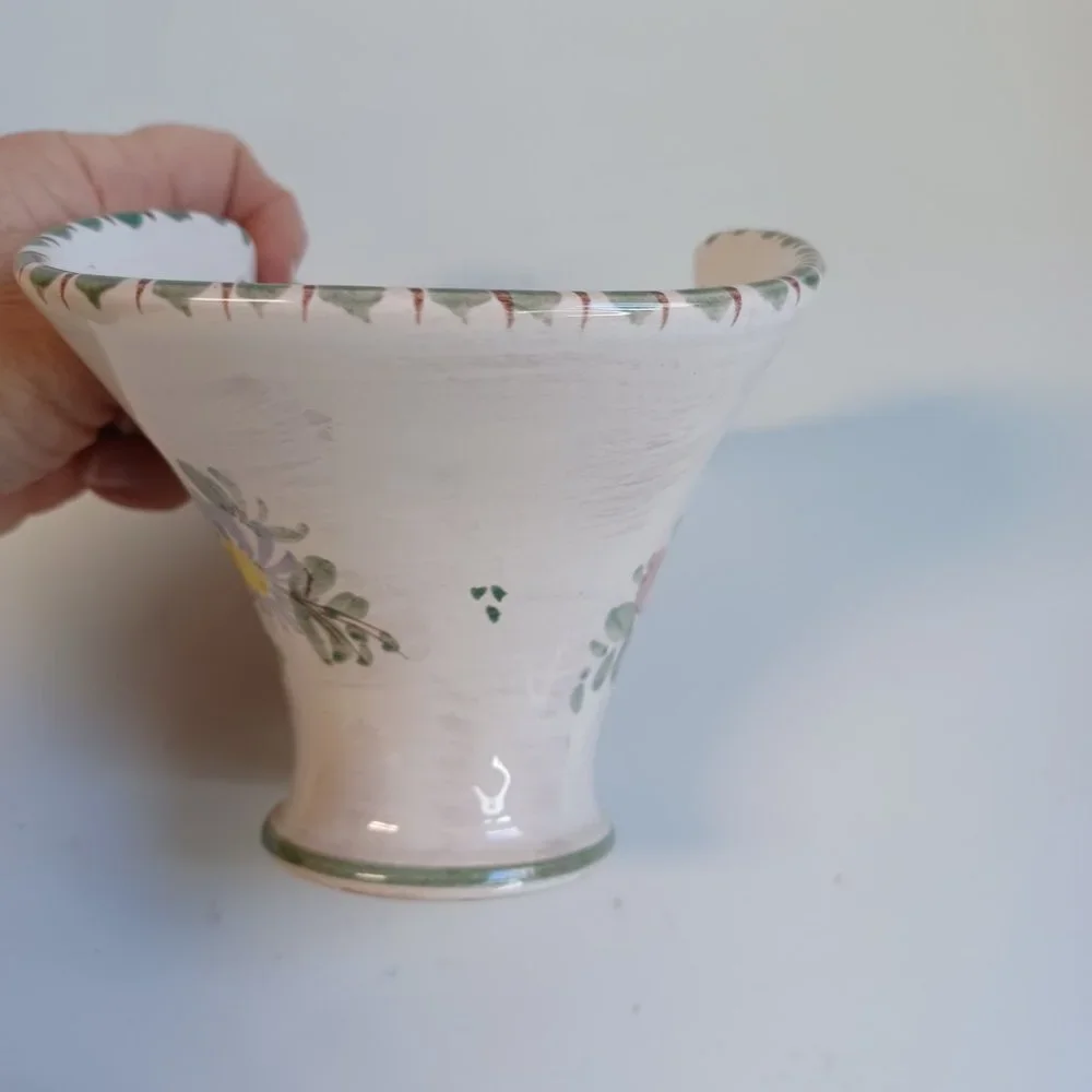 Vintage Ulmer Keramik Basket and Dish Hand Painted Floral Pottery Missing Handle